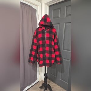 Wallflower Red and Black Plaid Teddy Jacket
